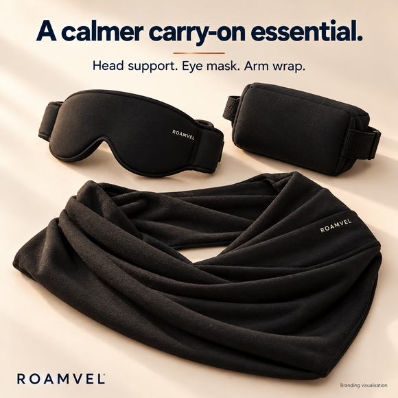ROAMVEL three-piece travel sleep set, branding visualisation